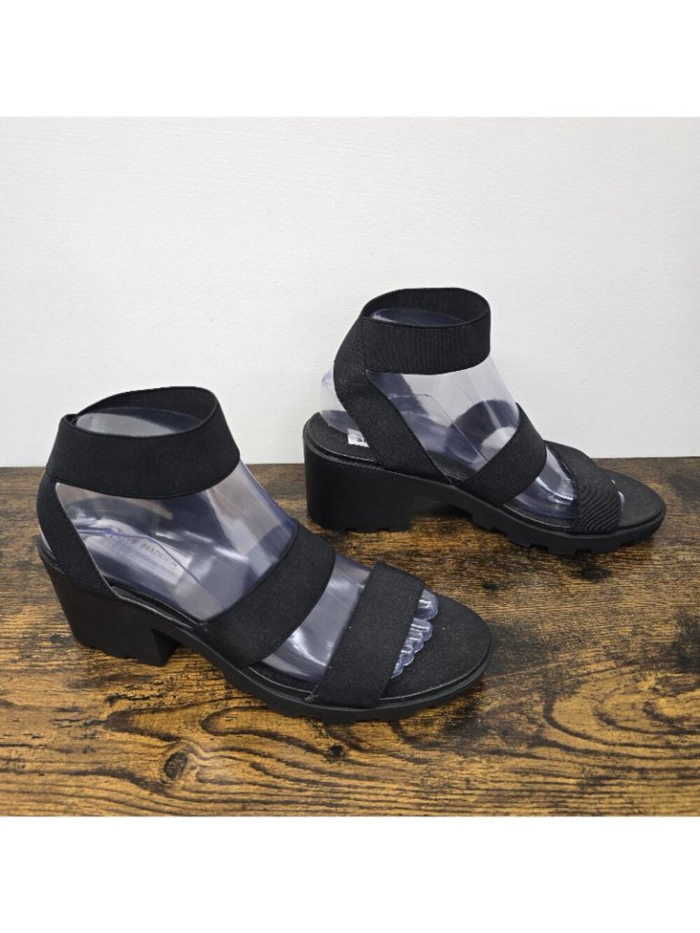 Steve Madden Haidar Sandals Womens 8 Lugsole Heeled Strappy Stretch Fabric Black - Picture 2 of 8